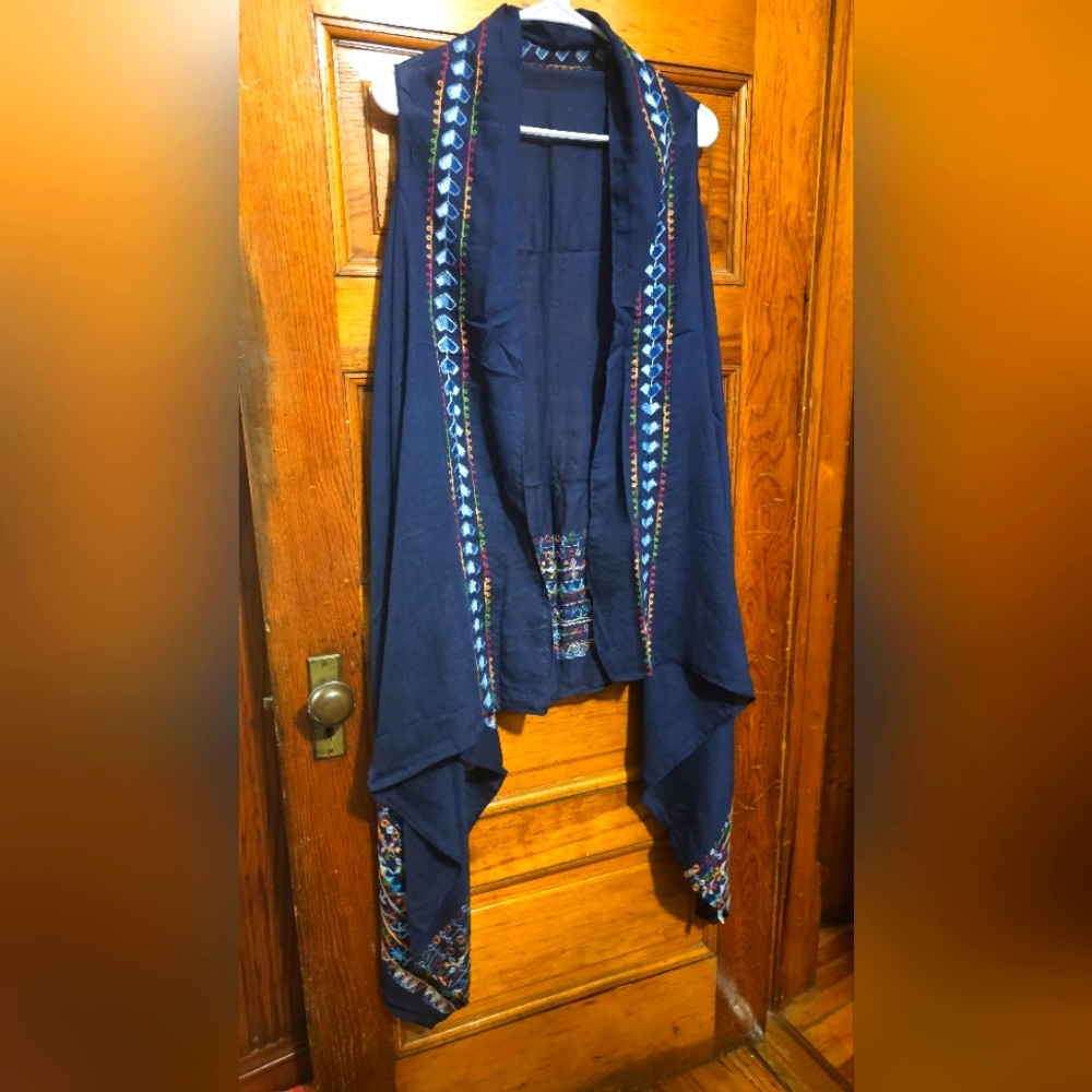 Boutique Shaw Vest Boho Navy Med/large